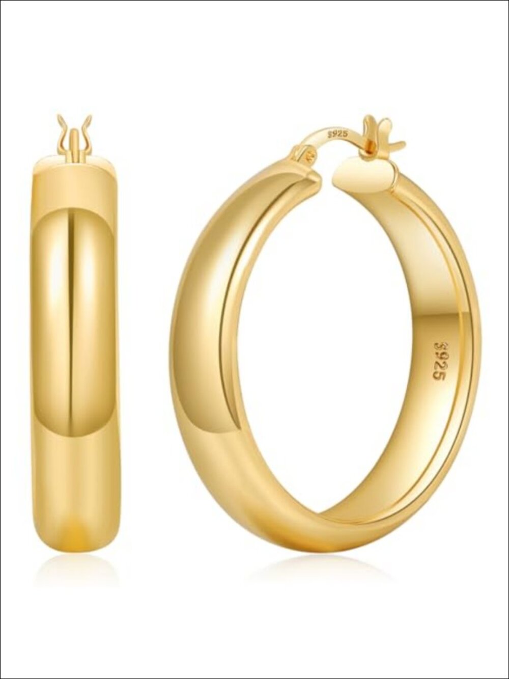 Chunky Gold Hoop Earrings 14K Gold Plated 925 Silver Hypoallergenic